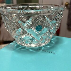 Vintage 2008 Tiffany & Co. Signed Bamboo Crystal Bowl